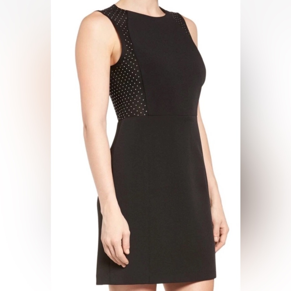 Michael Kors Black Studded Mesh Panel Sheath Dress